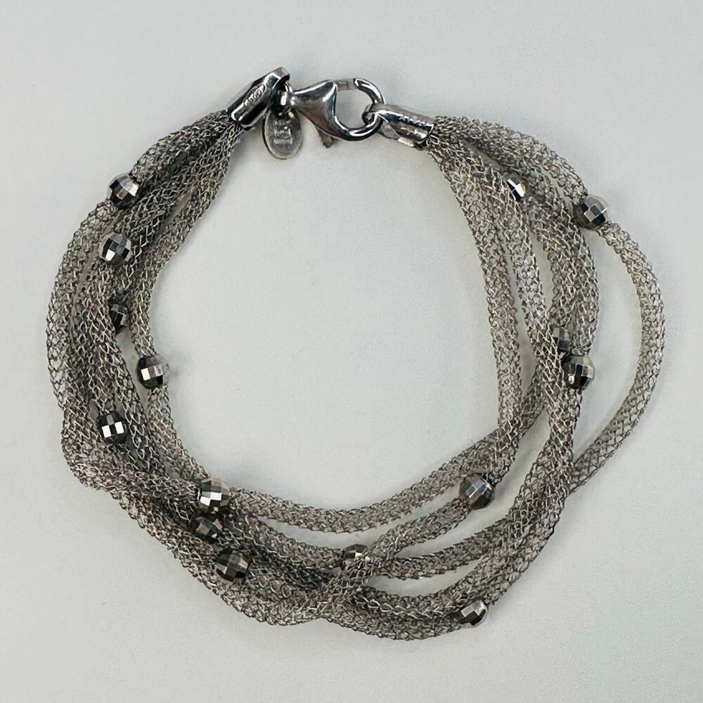 Sterling Silver 925 Dainty Byzantine Woven Bracelet with Faceted Ball Detail